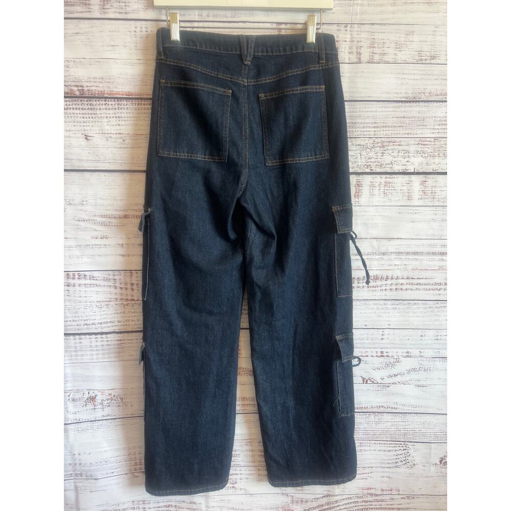 NO BOUNDARIES WOMENS BOW CARGO DARK DENIM STRETCH JEANS SIZE 4 NWT - Picture 2 of 12